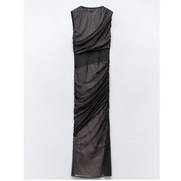 ZARA Black Draped Fitted Sleeveless Midi Dress NWT - Picture 15 of 16